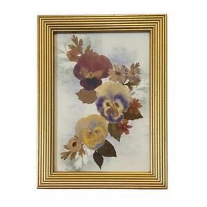 Vintage 8" x 6" Wooden Framed Pressed Dried Flowers Handmade Signed 80s 90s